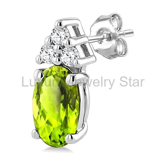 Oval Shape Gemstone & Diamond Earrings - image 2