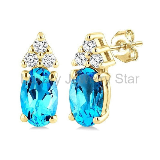 Oval Shape Gemstone & Diamond Earrings
