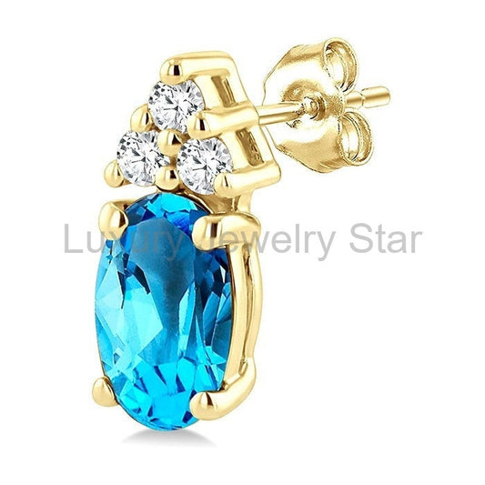 Oval Shape Gemstone & Diamond Earrings - image 2