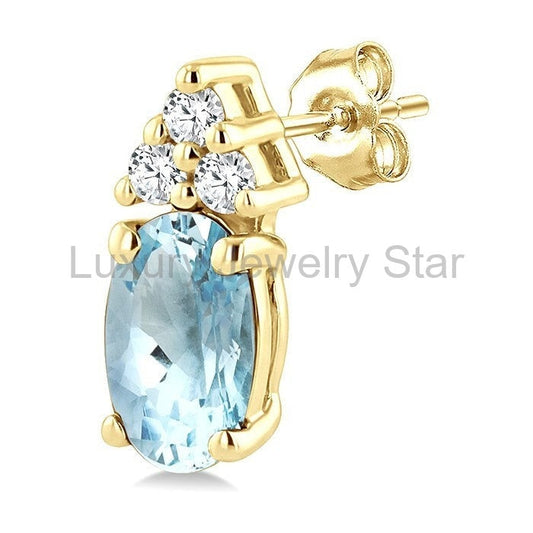 Oval Shape Gemstone & Diamond Earrings - image 2