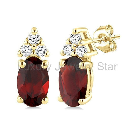 Oval Shape Gemstone & Diamond Earrings