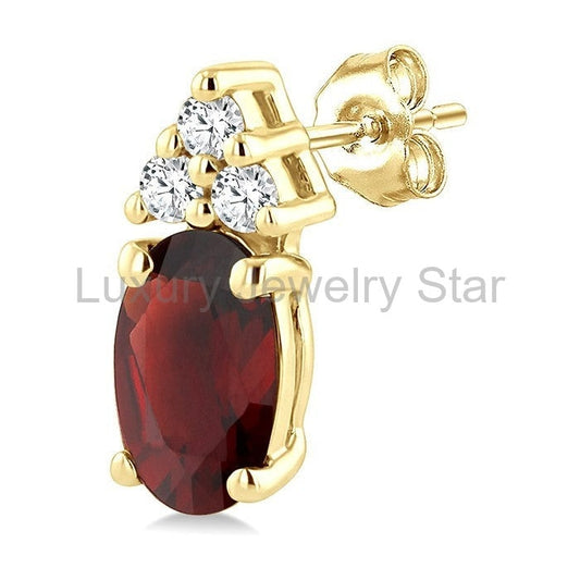 Oval Shape Gemstone & Diamond Earrings - image 2
