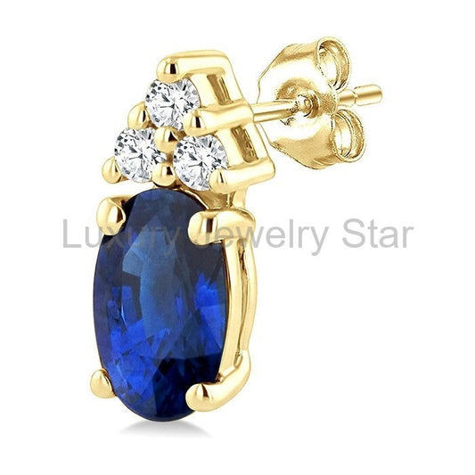 Oval Shape Gemstone & Diamond Earrings - image 2