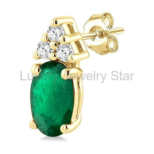 Oval Shape Gemstone & Diamond Earrings - image 2