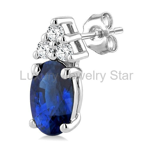 Oval Shape Gemstone & Diamond Earrings - image 2