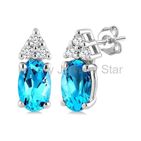Oval Shape Gemstone & Diamond Earrings