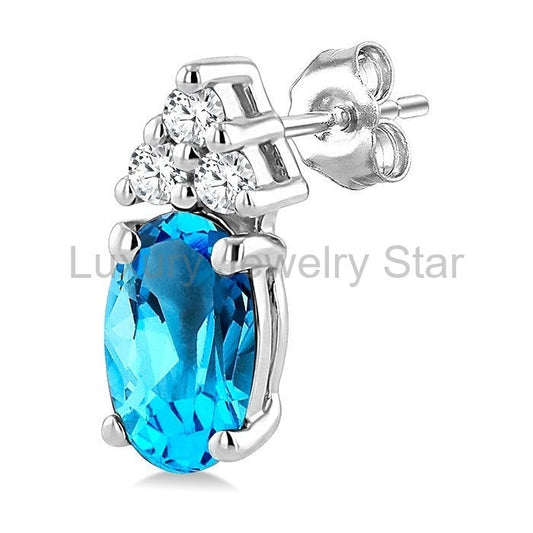 Oval Shape Gemstone & Diamond Earrings - image 2