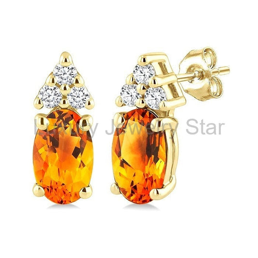 Oval Shape Gemstone & Diamond Earrings