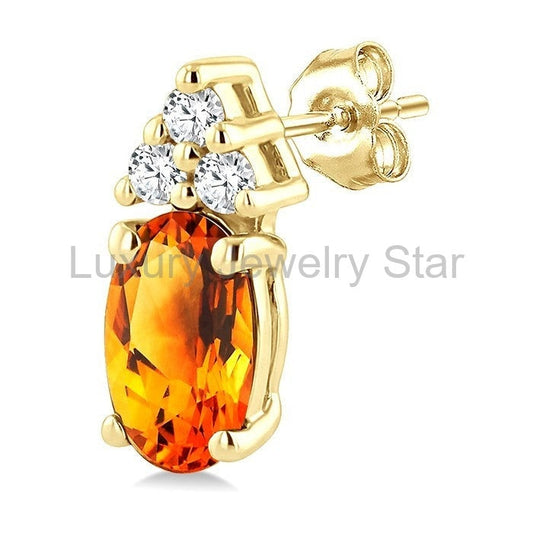 Oval Shape Gemstone & Diamond Earrings - image 2