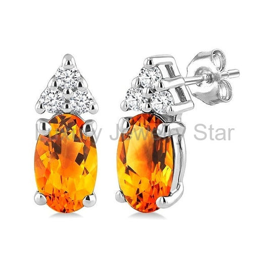 Oval Shape Gemstone & Diamond Earrings