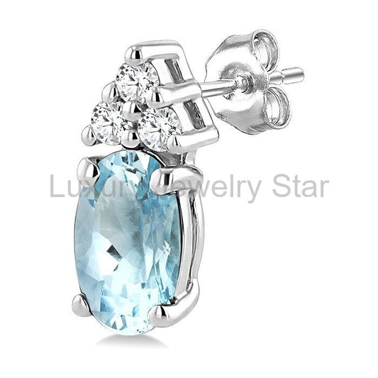 Oval Shape Gemstone & Diamond Earrings - image 2