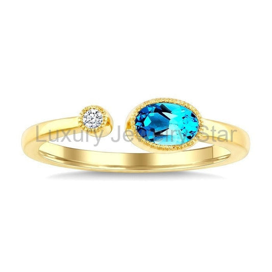 Oval Shape Gemstone & Diamond Open Ring