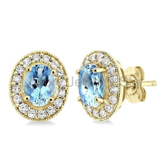 Oval Shape Gemstone & Halo Diamond Earrings