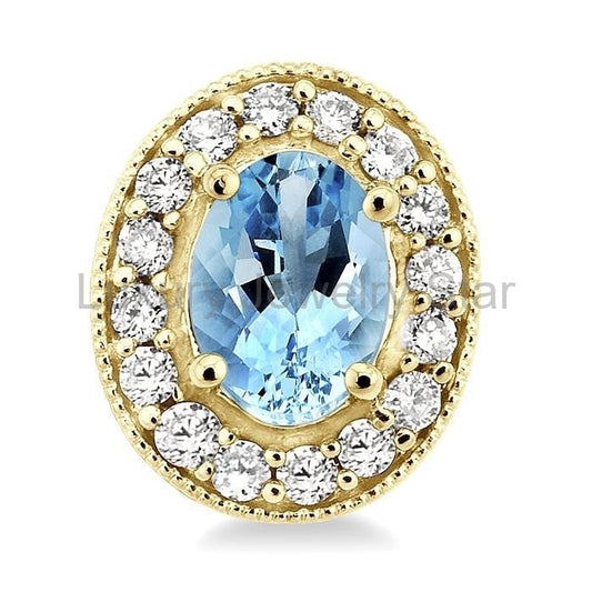 Oval Shape Gemstone & Halo Diamond Earrings - image 2