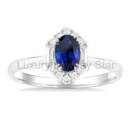 Oval Shape Gemstone & Halo Diamond Ring - image 2
