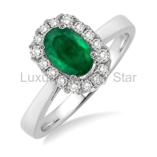 Oval Shape Gemstone & Halo Diamond Ring