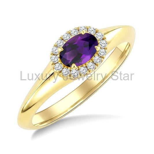 Oval Shape Gemstone & Halo Diamond Ring