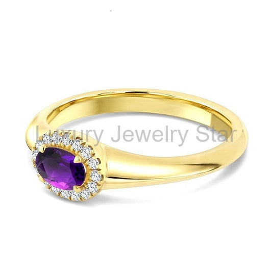 Oval Shape Gemstone & Halo Diamond Ring - image 2