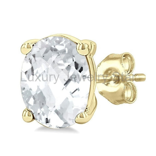 Oval Shape Gemstone Stud Earrings - image 2