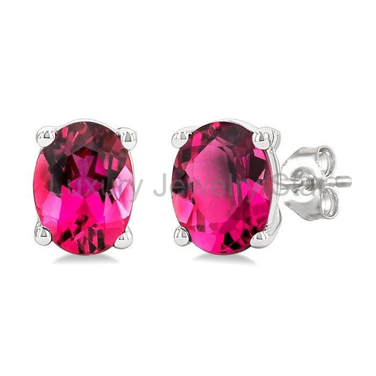 Oval Shape Gemstone Stud Earrings