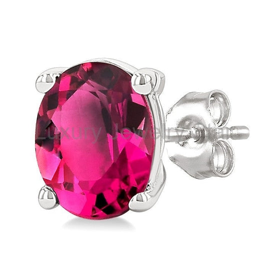 Oval Shape Gemstone Stud Earrings - image 2