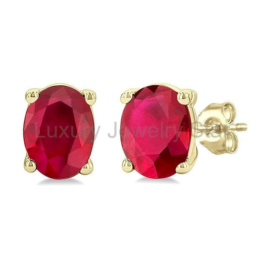 Oval Shape Gemstone Stud Earrings