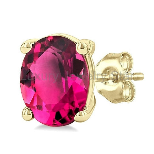 Oval Shape Gemstone Stud Earrings - image 2