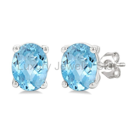 Oval Shape Gemstone Stud Earrings