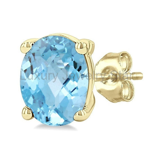 Oval Shape Gemstone Stud Earrings - image 2