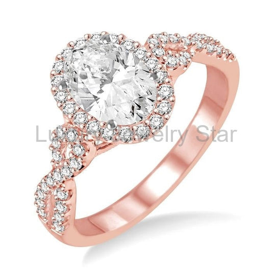 Oval Shape Halo Diamond Engagement Ring