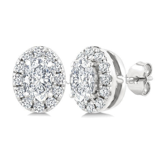 Oval Shape Halo Diamond Fashion Earrings