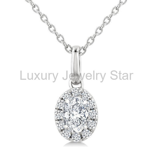 Oval Shape Halo Diamond Fashion Pendant