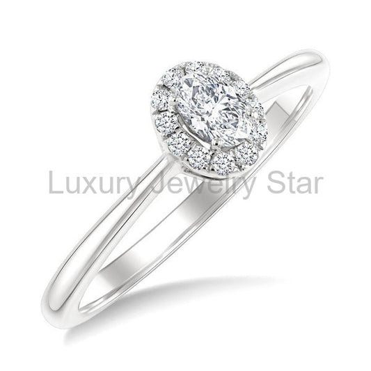 Oval Shape Halo Diamond Fashion Ring