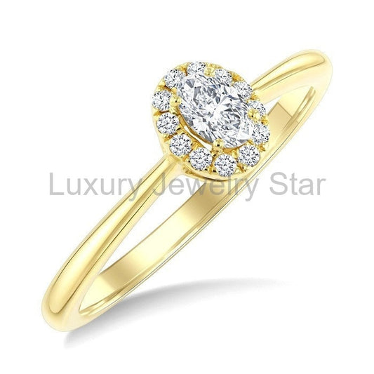 Oval Shape Halo Diamond Fashion Ring