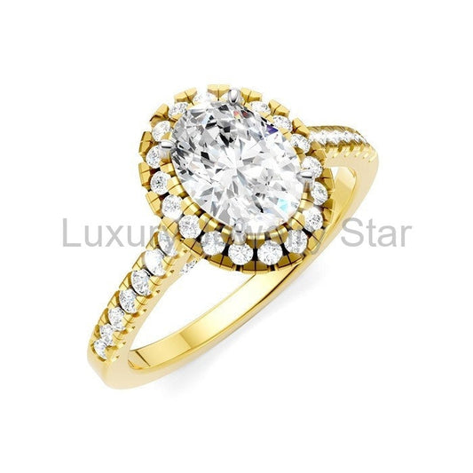 Oval Shape Semi-Mount Halo Diamond Engagement Ring
