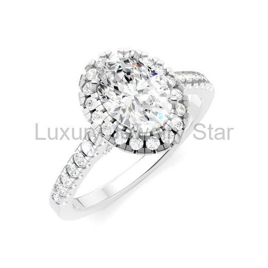 Oval Shape Semi-Mount Halo Diamond Engagement Ring