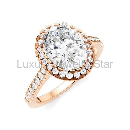 Oval Shape Semi-Mount Halo Diamond Engagement Ring