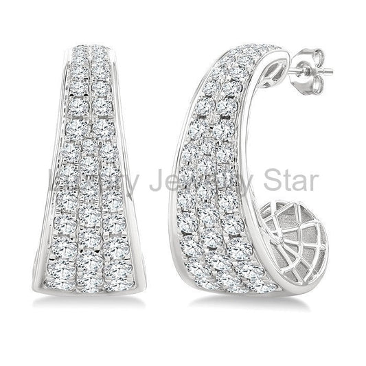 Pave Set Diamond Fashion Half Hoop Earrings