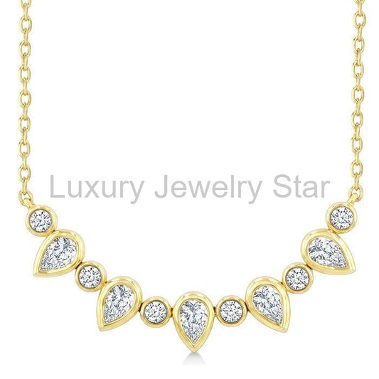 Pear & Round Shape Bezel Diamond Necklace