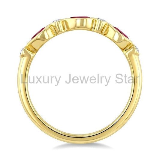 Pear Shape Bezel Gemstone & Diamond Fashion Band
