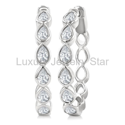 Pear Shape Bezel Set Diamond Fashion Hoop Earrings
