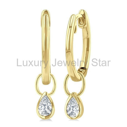 Pear Shape Bezel Set Diamond Huggie Fashion Earrings
