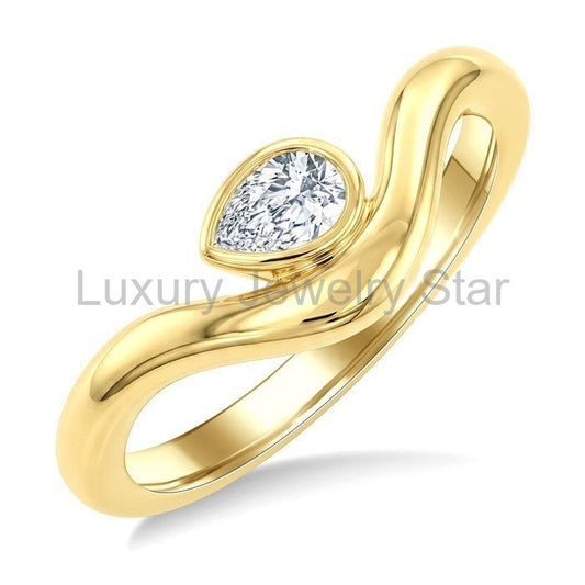 Pear Shape Curved Diamond Solitaire Ring