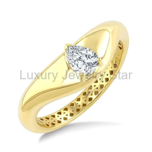 Pear Shape Curved Diamond Solitaire Ring