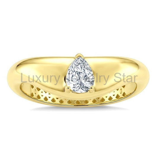 Pear Shape Curved Diamond Solitaire Ring - image 2
