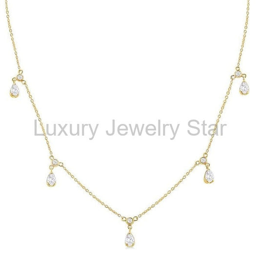 Pear Shape Diamond Dangle Station Necklace