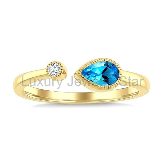 Pear Shape Gemstone & Diamond Open Ring