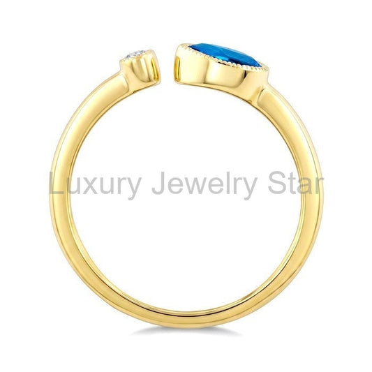 Pear Shape Gemstone & Diamond Open Ring - image 2