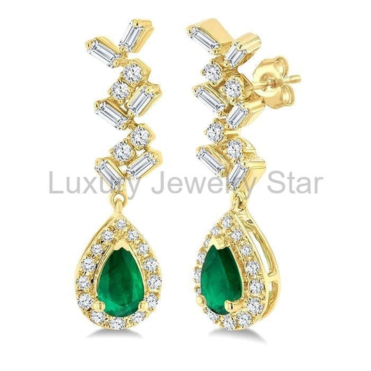 Pear Shape Gemstone & Halo Diamond Earrings