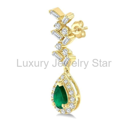 Pear Shape Gemstone & Halo Diamond Earrings - image 2